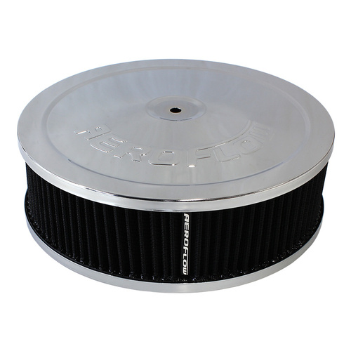 AEROFLOW AF2851-1120 CHROME WASHABLE 9" x 2-3/4" AIR FILTER ASSEMBLY FLAT BASE
