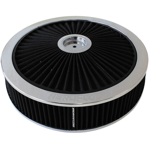 AEROFLOW AF2851-3079 CHROME WASHABLE 14" x 3" FULL FLOW AIR FILTER FOR DOMINATOR