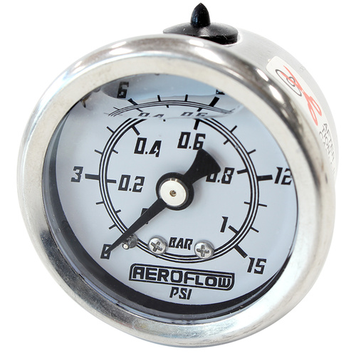 Aeroflow AF30-2202 1-1/2" Liquid Filled 15psi Pressure Gauge White Face1/8" npt