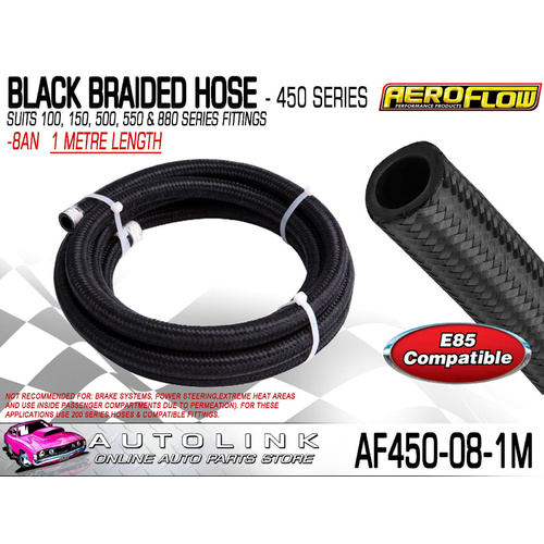 AEROFLOW BLACK BRAIDED LIGHT WEIGHT HOSE -8AN 450 SERIES ( 1 METRE LENGTH )