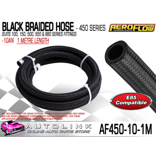 AEROFLOW BLACK BRAIDED LIGHT WEIGHT HOSE -10AN 450 SERIES ( 1 METRE LENGTH )