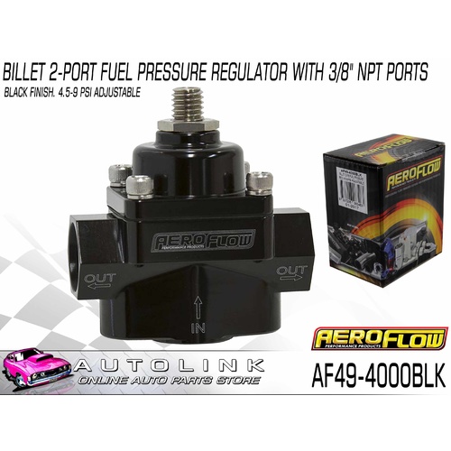 AEROFLOW AF494000BLK BLACK BILLET 2 PORT FUEL PRESSURE REG 4.5 9 PSI