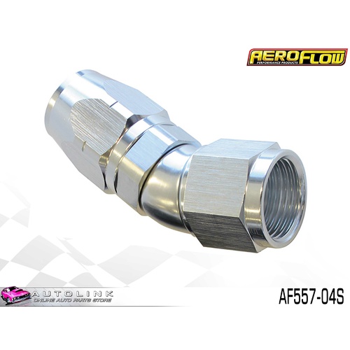 AEROFLOW SILVER ONE PIECE FULL FLOW SWIVEL 30° HOSE END -04AN AF557-04S