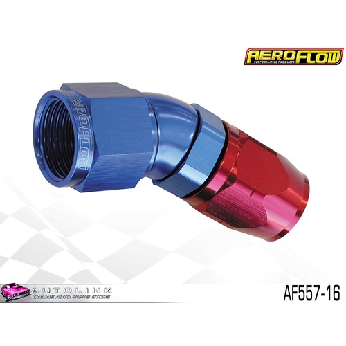 AEROFLOW RED/BLUE ONE PIECE FULL FLOW SWIVEL 30° HOSE END -16AN AF557-16