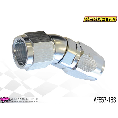 AEROFLOW SILVER ONE PIECE FULL FLOW SWIVEL 30° HOSE END -16AN AF557-16S