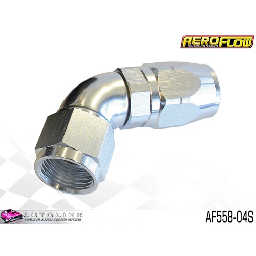 AEROFLOW SILVER ONE PIECE FULL FLOW SWIVEL 60° HOSE END -4AN AF558-04S