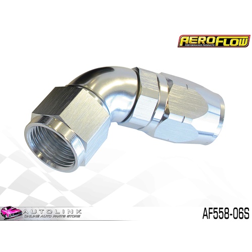 AEROFLOW SILVER ONE PIECE CUTTER FULL FLOW SWIVEL 60° HOSE END -6AN AF558-06S