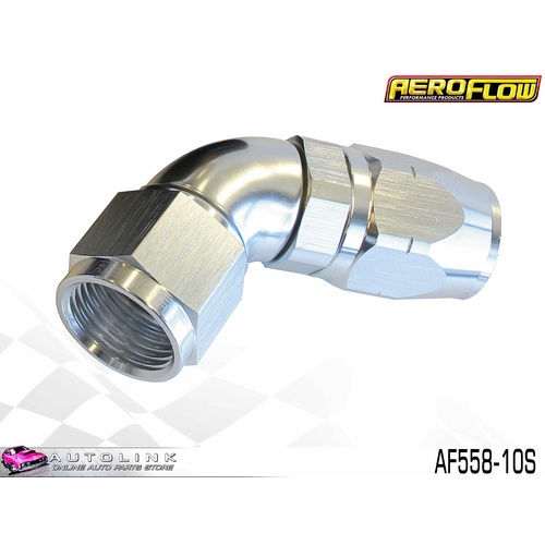 AEROFLOW SILVER ONE PIECE CUTTER FULL FLOW SWIVEL 60° HOSE END -10AN AF558-10S 