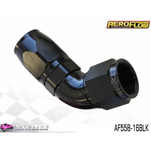 AEROFLOW BLACK ONE PIECE CUTTER FULL FLOW SWIVEL 60° HOSE END -16AN AF558-16BLK