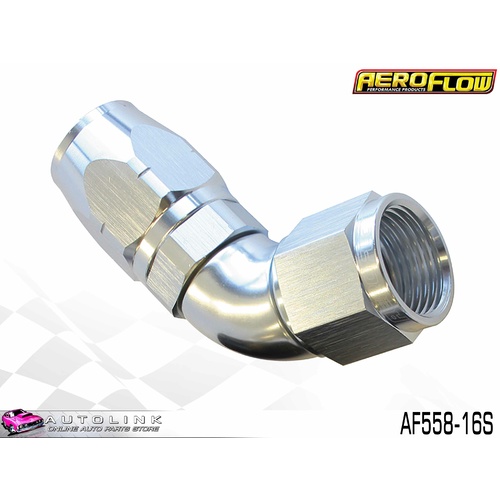 AEROFLOW SILVER ONE PIECE CUTTER FULL FLOW SWIVEL 60° HOSE END -16AN AF558-16S