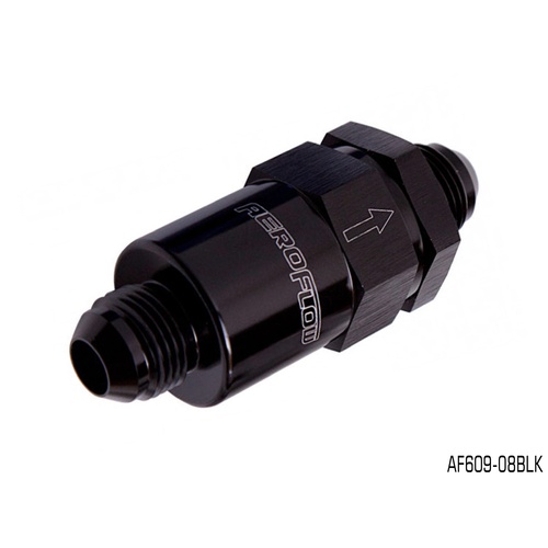 AEROFLOW BILLET IN LINE FUEL FILTER 30 MICRON -8AN BLACK 2" LONG AF609-08BLK
