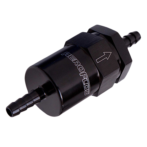 AEROFLOW BILLET FUEL FILTER 30 MICRON 3/8" HOSE BARB BLACK 2" LONG AF610-06BLK