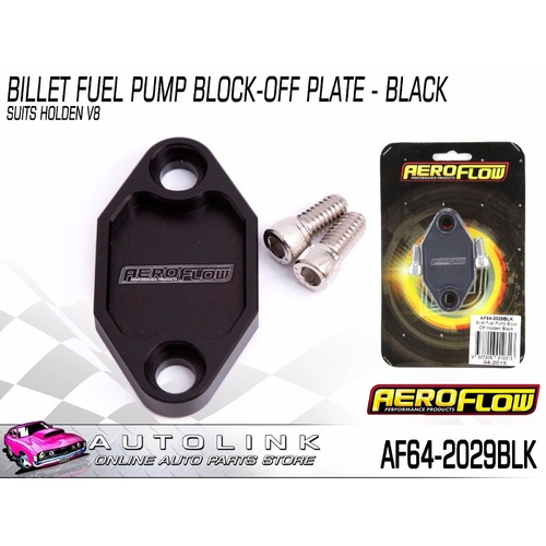 AEROFLOW BILLET FUEL PUMP BLOCK OFF PLATE (BLACK) HOLDEN V8 253 308 AF64-2029BLK