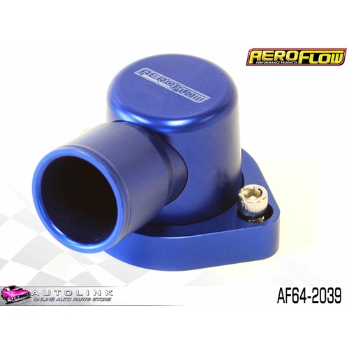 AEROFLOW BILLET 90° THERMOSTAT HOUSING BLUE FOR FORD V8 CLEVELAND AF64-2039