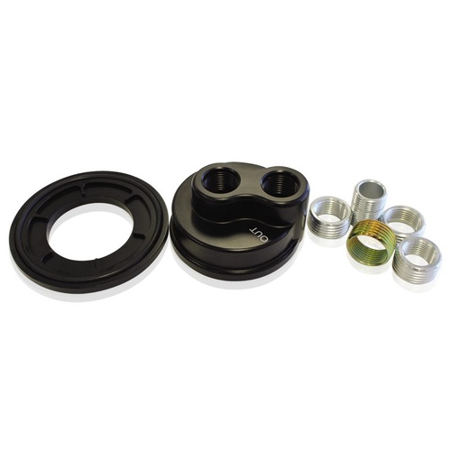 Aeroflow AF64-2076 Black Billet Oil Filter Block Adapter Universal -8 ORB Ports