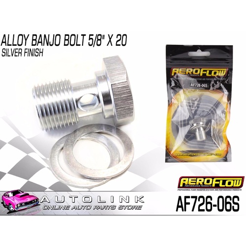 AEROFLOW ALLOY BANJO BOLT 5/8" X 20 - SILVER FINISH ( AF726-06S )