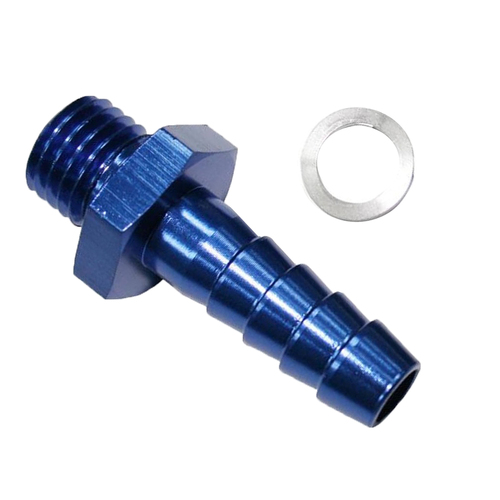 AEROFLOW BARB EFI FUEL PUMP ADAPTER M14 x 1.5mm TO 5/16" BLUE FINISH AF746-01