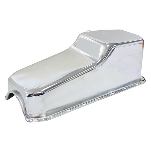 AEROFLOW AF82-9005C OIL PAN - CHROME FINISH SMALL BLOCK CHEV V8 LH DIPSTICK