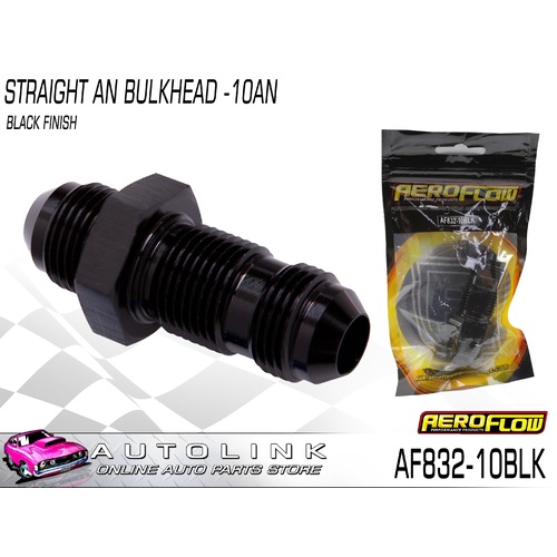 AEROFLOW STRAIGHT AN BULKHEAD -10AN BLACK FINISH AF832-10BLK