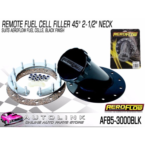 AEROFLOW REMOTE FUEL CELL FILLER 45° 2-1/2" NECK FOR - BLACK AF85-3000BLK