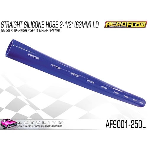 AEROFLOW 2-1/2" OR 63mm ID STRAIGHT SILICONE HOSE BLUE 1 METRE LONG AF9001-250L