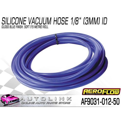 AEROFLOW AF9031-012-50 BLUE 1/8" OR 3mm SILICONE HOSE 15 METER ROLL 