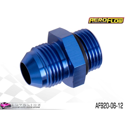 AEROFLOW STRAIGHT MALE FLARE ADAPTER -12 ORB TO -6AN AF920-06-12 BLUE FINISH
