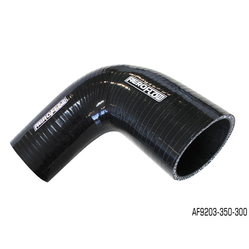 AEROFLOW BLACK 90° ELBOW SILICONE HOSE REDUCER 3-1/2" TO 3" AF9203-350-300
