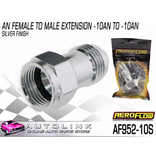 AEROFLOW AN FEMALE TO MALE EXTENSION -10AN TO -10AN SILVER FINISH AF952-10S