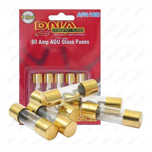 DNA AGU Glass Gold Fuses 60 Amp 5 Pack - High Quality Gold Plated AFA160