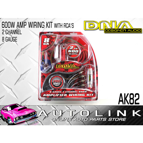 DNA AK82 8 GAUGE 2 CH 600 WATT AMP WIRING KIT INC 50 AMP FUSE & HOLDER + RCA