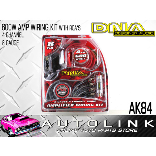 DNA 8 GAUGE 4 CHANNEL 600W AMPLIFIER WIRING KIT 50AMP FUSE & HOLDER & RCA'S AK84