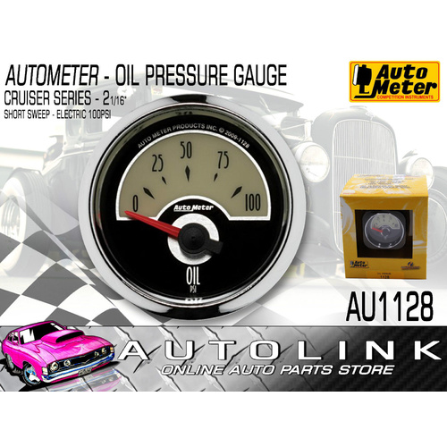 AUTOMETER AU1128 CRUISER SERIES OIL PRESSURE GAUGE 2-1/16" SHORT SWEEP 0-100 PSI
