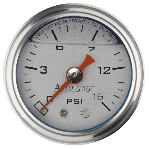 AUTOMETER 2178 FUEL PRESSURE GAUGE 1-1/2" LIQUID FILLED SILVER DIAL 0-15 PSI