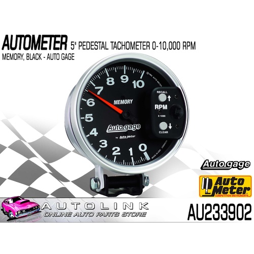 AUTOMETER AUTO GAGE TACHOMETER 5" PEDESTAL MOUNT - MEMORY. BLACK AU233902