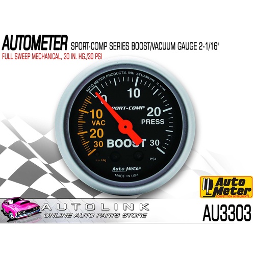AUTOMETER SPORT COMP 2-1/6" FULL SWEEP MECHANICAL BOOST / VAC GAUGE AU3303