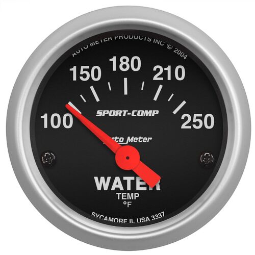 AUTOMETER 3337 WATER TEMPERATURE GAUGE BLACK FACE 2-1/6 OR 52.4mm 100 - 250 °F