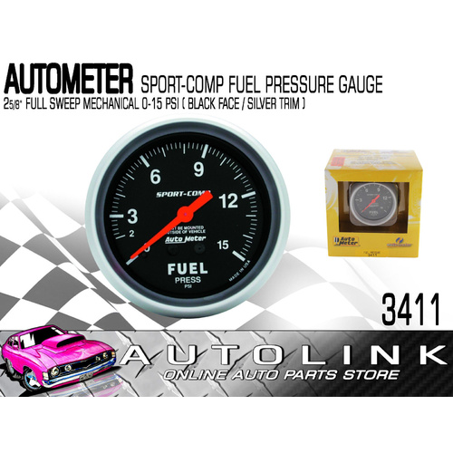 AUTOMETER SPORT-COMP SERIES FUEL PRESSURE GAUGE 2-5/8", FULL SWEEP MECH 0-15PSI