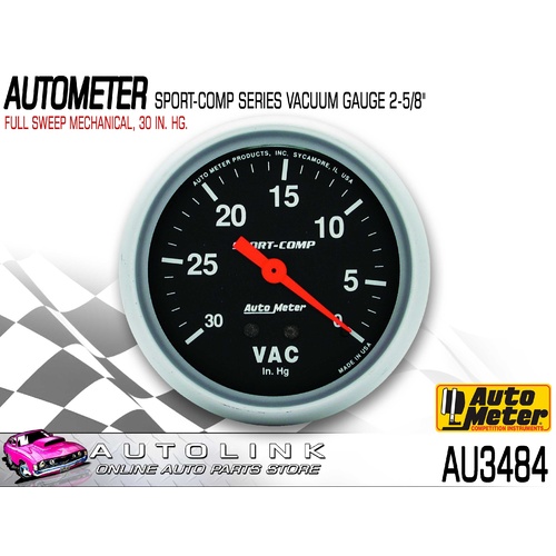 AUTOMETER SPORT COMP 2-5/8" FULL SWEEP MECHANICAL VACUUM GAUGE AU3484 