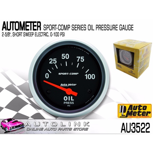 AUTOMETER SPORT-COMP SERIES OIL PRESSURE GAUGE 2-5/8" SHORT SWEEP ELECTRIC