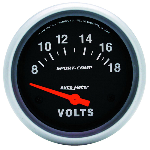 Auto Meter AU3592 Sport Comp Voltmeter Gauge 2-5/8" Electric 8-18 Volts