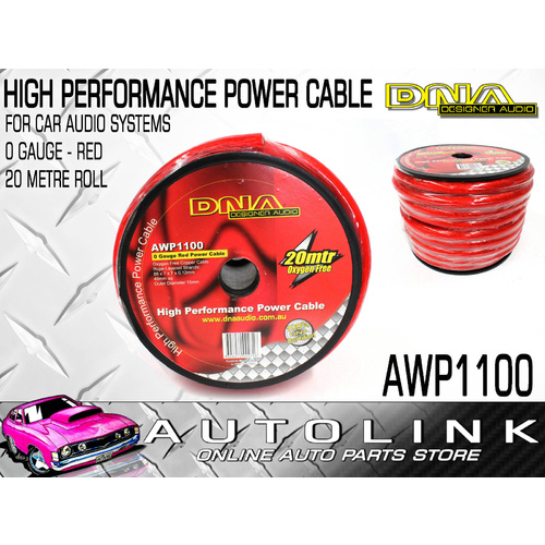 DNA AMP POWER CABLE 0 GAUGE, 15mm OUTER DIAMETER TRANSLUCENT RED - 20 METRE ROLL
