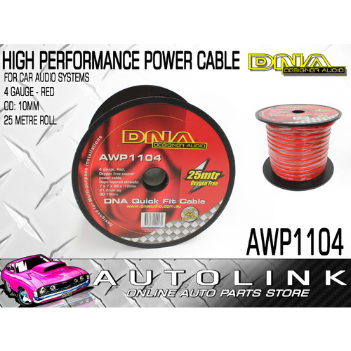 DNA AMP POWER CABLE 4 GAUGE, 10mm OUTER DIAMETER TRANSLUCENT RED - 25 METRE ROLL