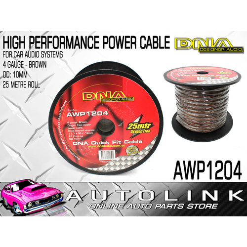 DNA AMP POWER CABLE 4 GAUGE, 10mm OUTER DIAMETER, TRANSLUCENT BROWN 25 METRES