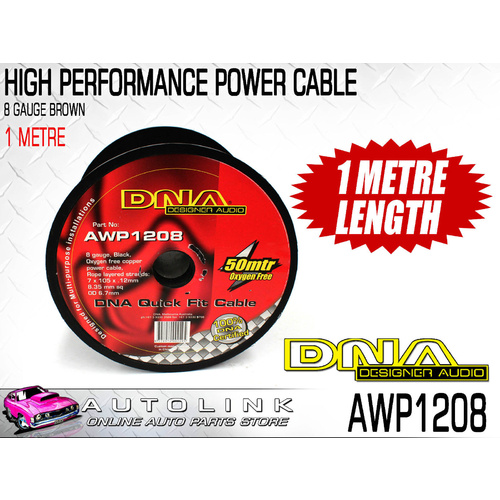 DNA AMP POWER CABLE 8 GAUGE, 6.7mm OUTER DIAMETER, TRANSLUCENT BROWN ( 1 METRE )