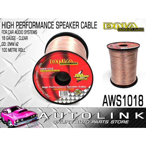 DNA SPEAKER CABLE 18GA 2.0mm x2 OUTER DIA. CLEAR ( 100 METRE ROLL ) AWS1018