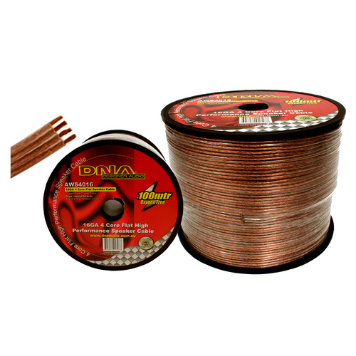 DNA AWS4016 Speaker Cable 4 Core Flat 16GA 3.2mm x 4 Dia 100 Metre Roll