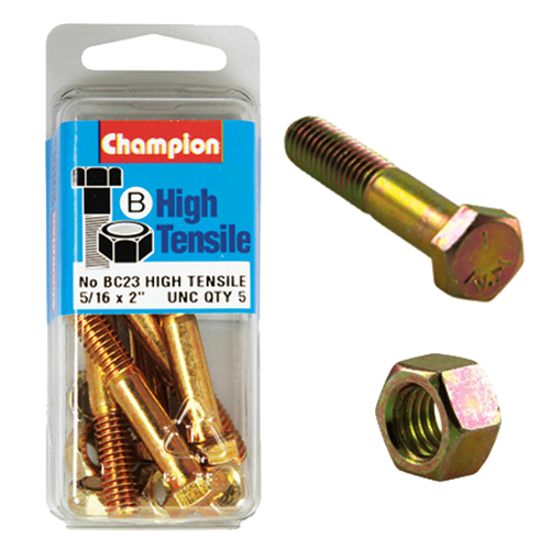 Champion Fasteners BC23 High Tensile UNC Bolts & Nuts 5/16 x 2 in. Pack of 5