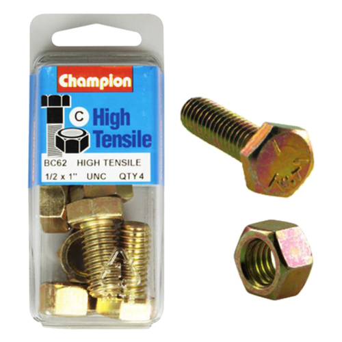 Champion Fasteners BC62 High Tensile UNC Bolts & Nuts 1/2 x 1 in. Pack of 4