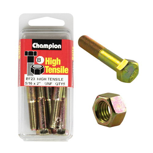 CHAMPION FASTENERS BF23 HIGH TENSILE UNF BOLTS & NUTS 5/16" x 2" PACK OF 5